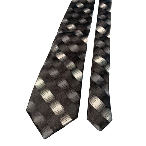 Murano Extra Long Tie Silk Black Gray Circle Pattern Made in USA Mens Necktie - Picture 1 of 5